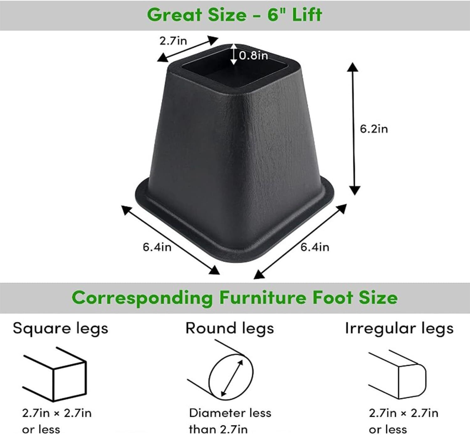 4X 6 Heavy Duty Bed Chair Risers Feet Leg Lift Furniture Extra Raisers Stand UK — image 5