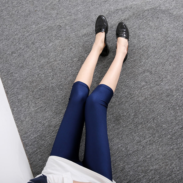 Fluorescent Seven point Leggings Shiny Solid Color Gloss Pants Navy - Shop at LoveMi