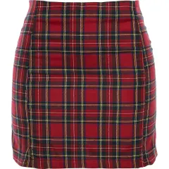 Women's New Style High Waist Bag Hip All-match Slim Plaid Skirt - Red - View 1