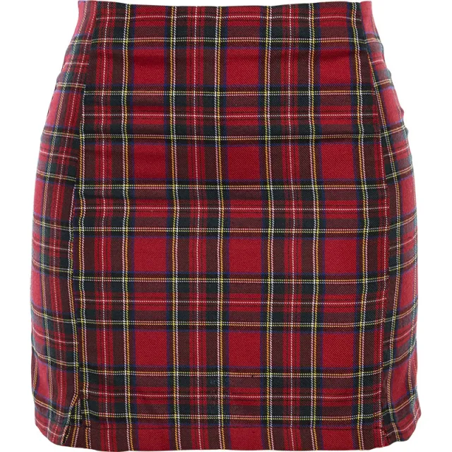 Women's New Style High Waist Bag Hip All match Slim Plaid Skirt Red - Shop at LoveMi