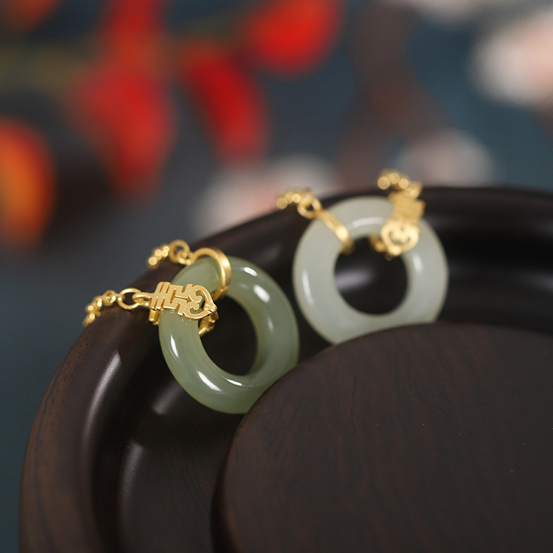 Women's Fashion Sterling Silver Hetian Jade Gold-plated Bracelet