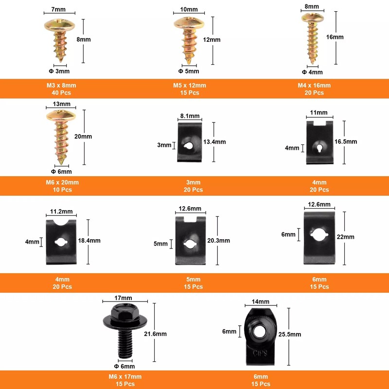 200X Universal Metal U-Type Screw   Clips Car Bumper Fender Trim Panel Fastener