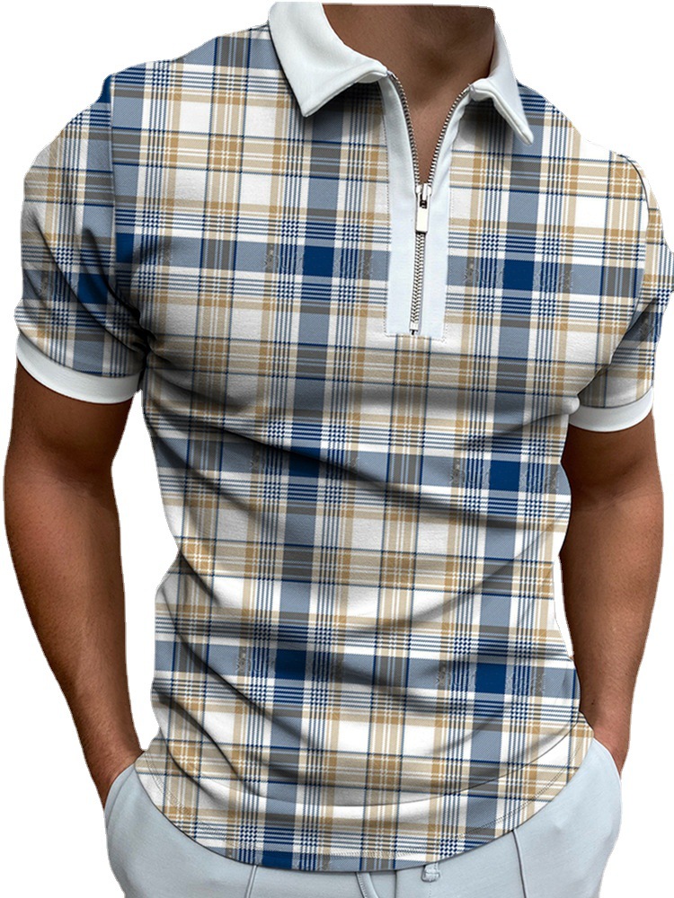 Title 3, Camiseta Polo Masculina Xadrez com Zíper Estilo...