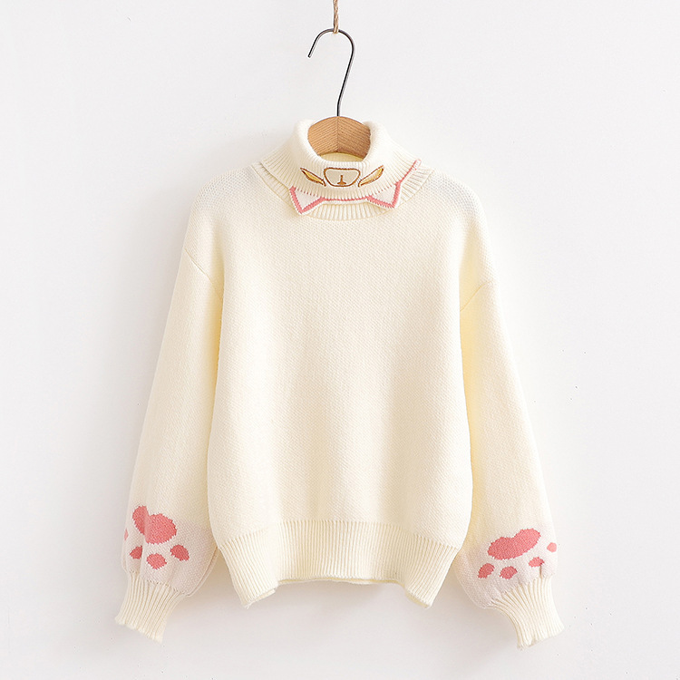 Title 4, Womens Autumn Half Turtleneck Kitten Embroider...