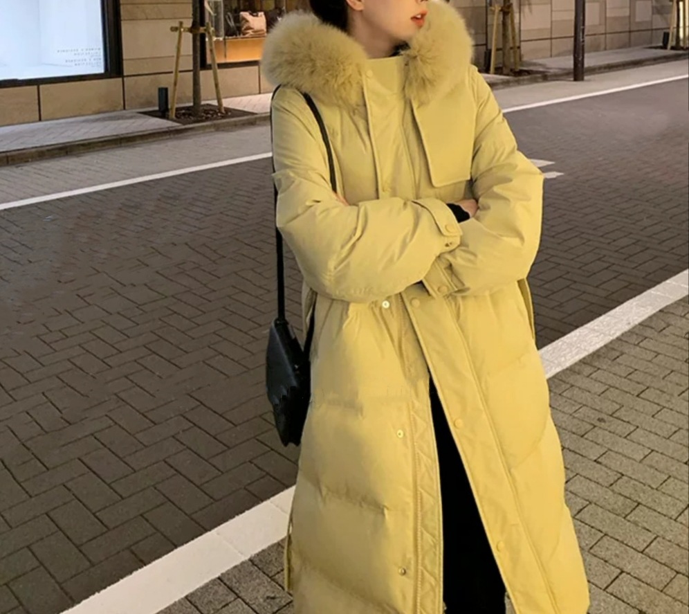 Women's Mid-length Down Jacket With Over-the-knee Large Fur Collar