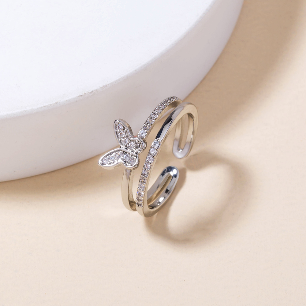 Delicate Micro-inlaid Butterfly Ring Adjustable Hand Inlaid Zircon Ring Female