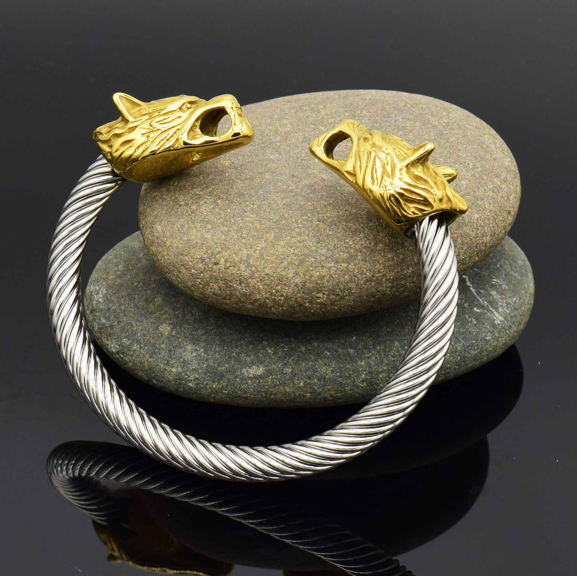 Большой браслет из нержавеющей стали Asgard ручной работы с головой серого волка Torc