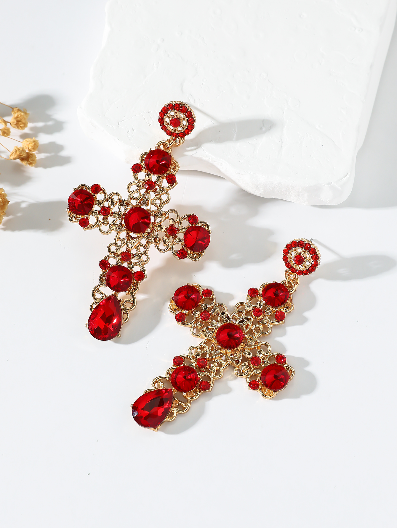 1 Pair Gothic Vintage Black Crystal Cross Drop Earrings, Punk Style Zinc Alloy Jewelry - Jewelry & Watches