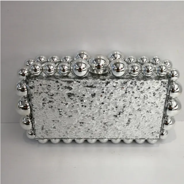 Large And Small Pearl Acrylic Marbled Clutch Silver - Shop at LoveMi