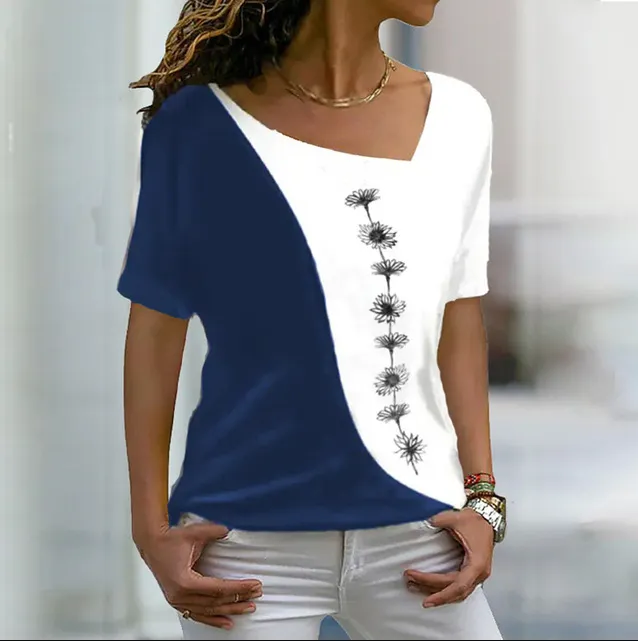 Women's Printed Pullover T Shirt Navy Blue - Shop at LoveMi