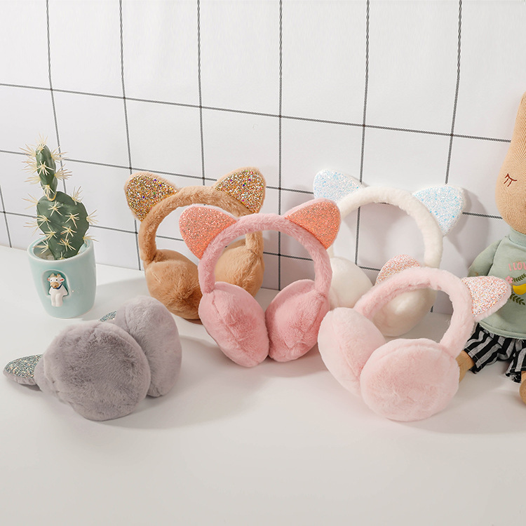 Warm Sequined Cat Ears Plush Earmuffs