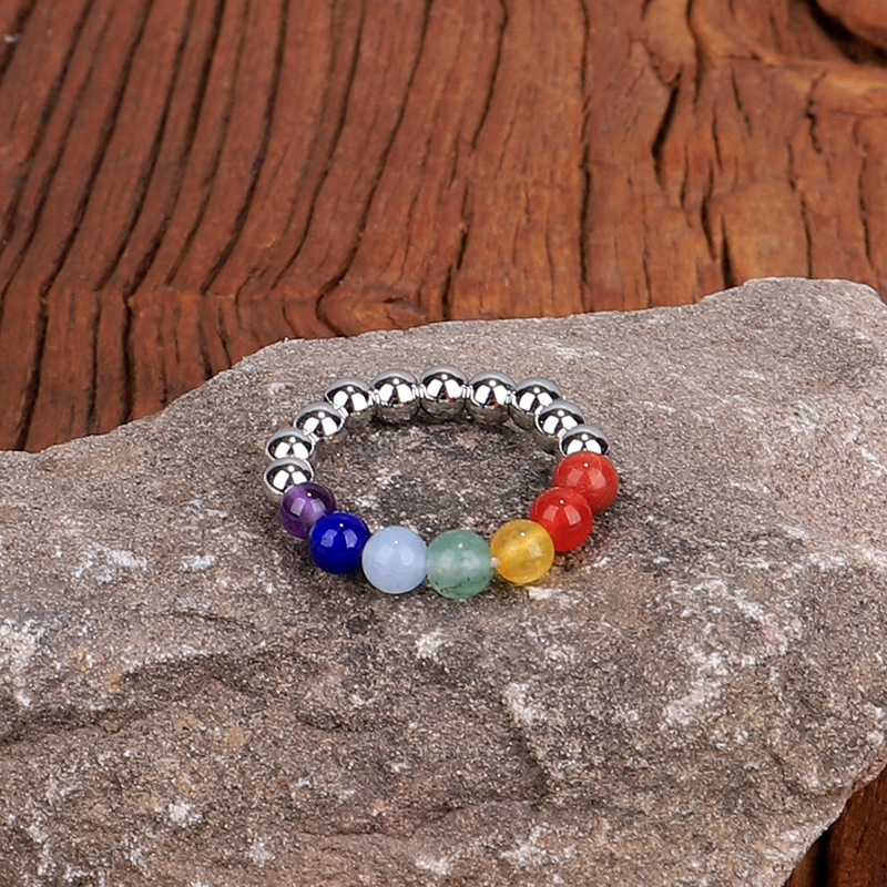 Stone Elastic Ring Amethyst Yellow Crystal