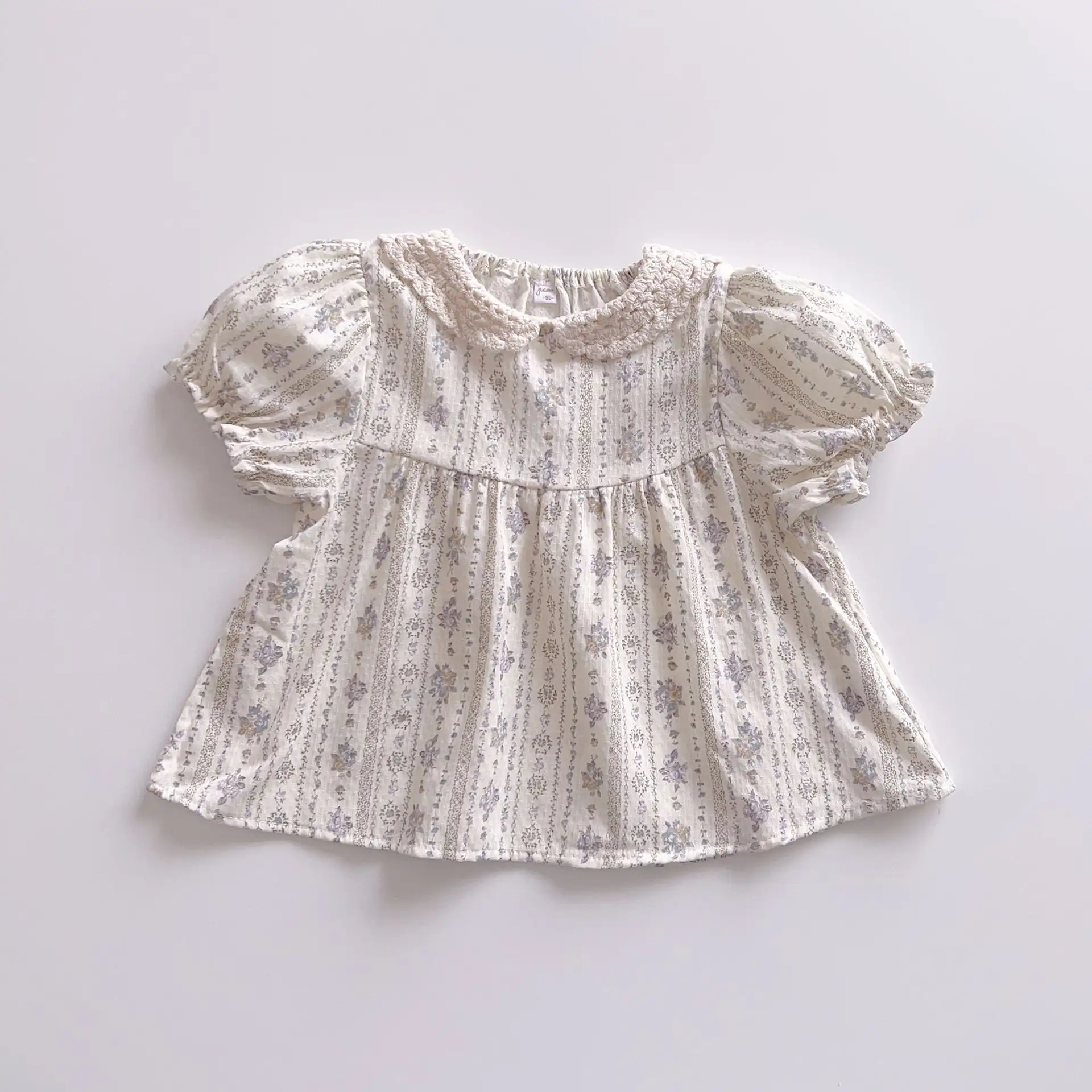 Cotton Lace Peter Pan Collar Top T-shirt Jacquard Short Thin