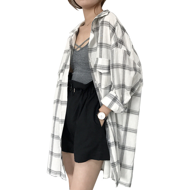 Large Size Plaid Shirt Women Loose Long-sleeved Shirt Sun Protection Top Thin Coat