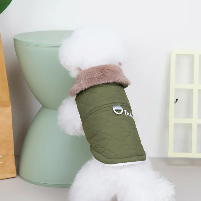 Autumn And Winter Small Dog With Traction Buckle Pet Vest Cotton Coat - Green