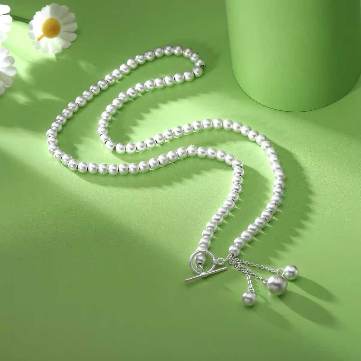 1pcs 925 Sterling Silver Beaded OT Clasp Tassel Necklace, Minimalist  Style, For Daily Casual Wear & Women Holiday Gifts