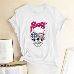 Bandana Sunflower Sunglasses Skull Print Short Sleeve T-shirt - White - View 1
