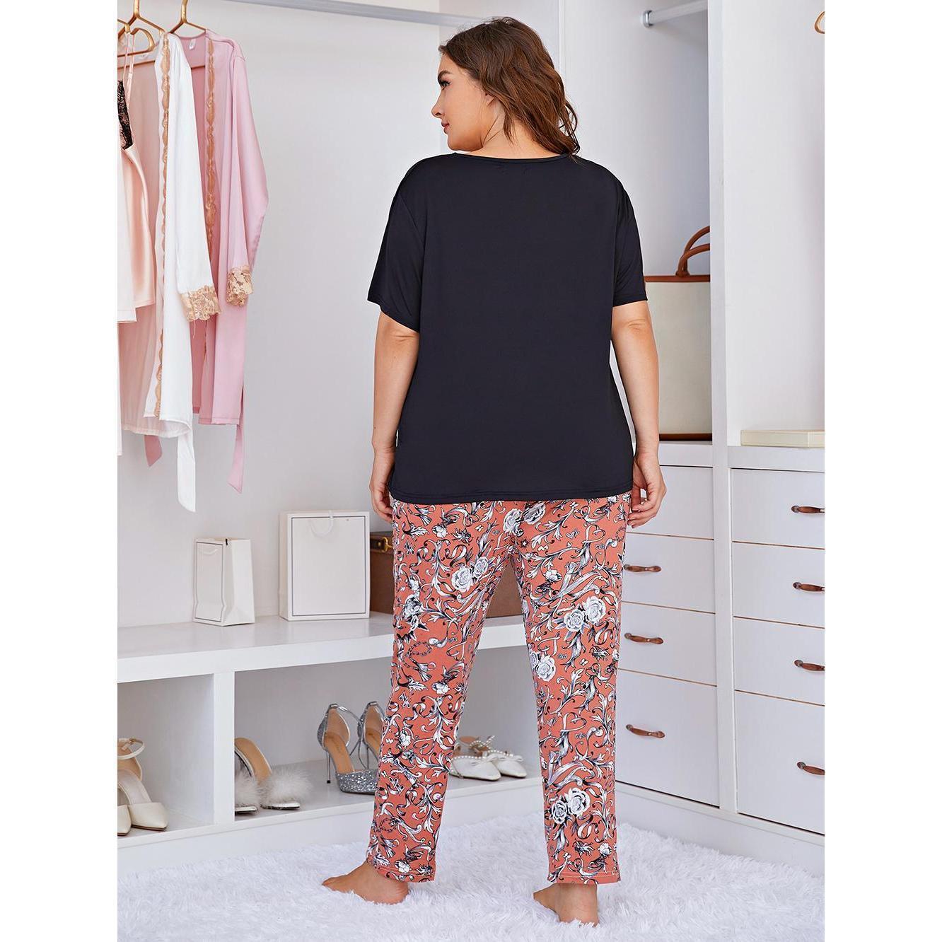 Women's Fashion Short Sleeve Printed Pants Loungewear Set
