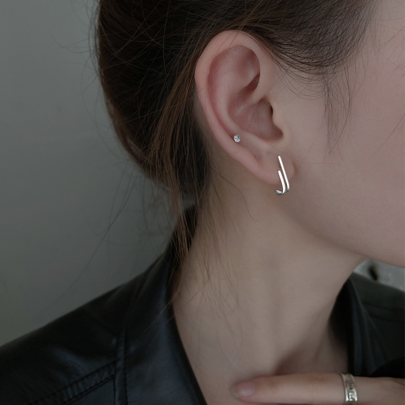Women's Double Line U-shaped Irregular Earrings Geometric Hook - 3