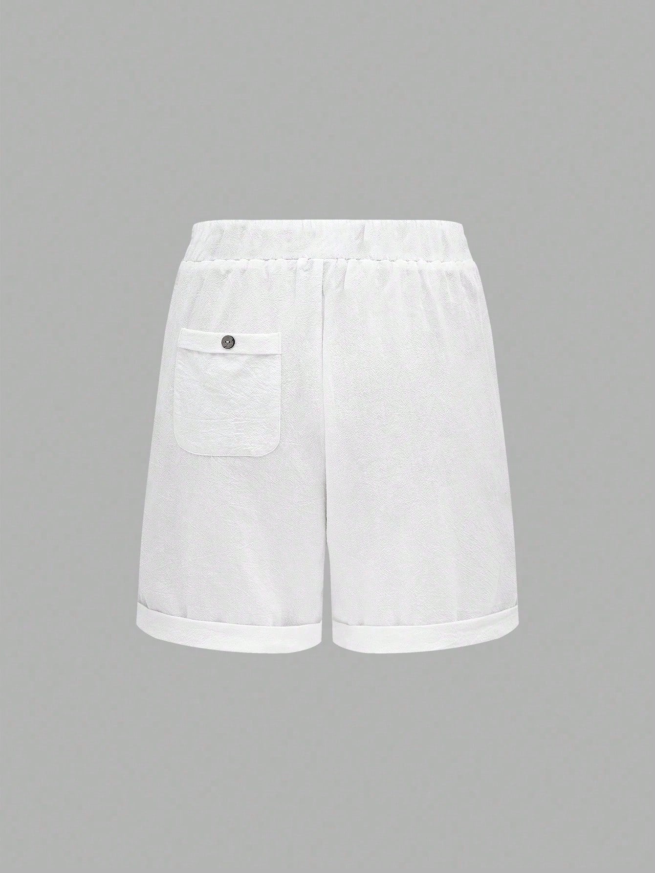 Solid Color Drawstring Shorts With Pockets, Summer Casual Wear