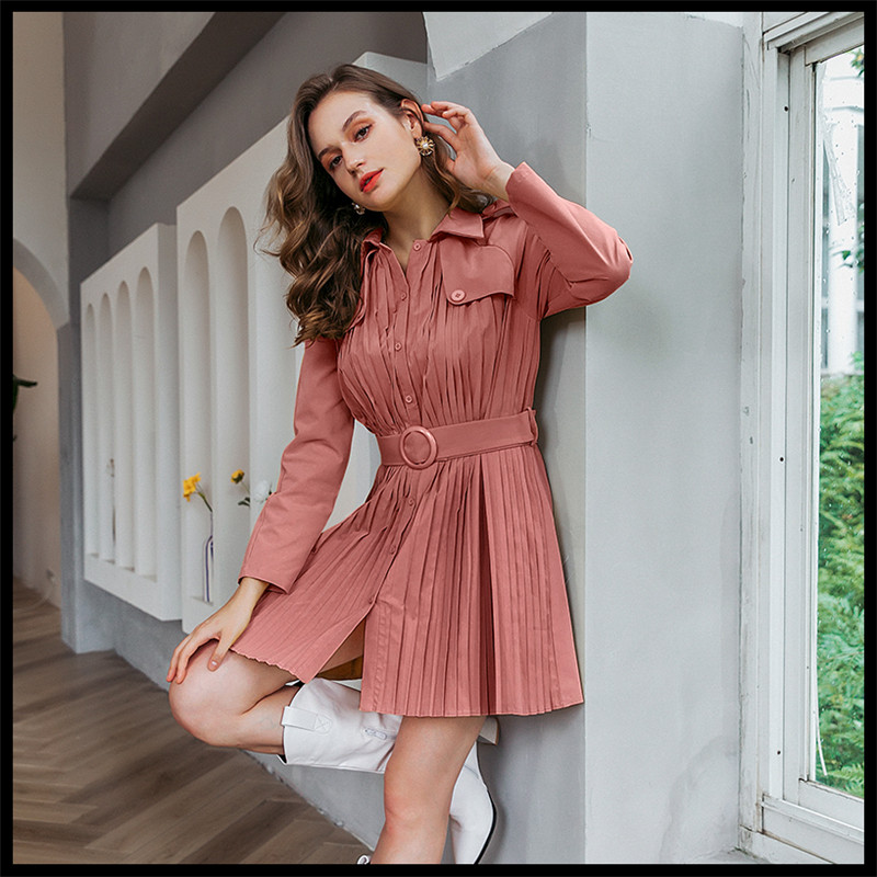 Slim fit Pleated Hem Coat With Lapel Collar Red - Shop at LoveMi