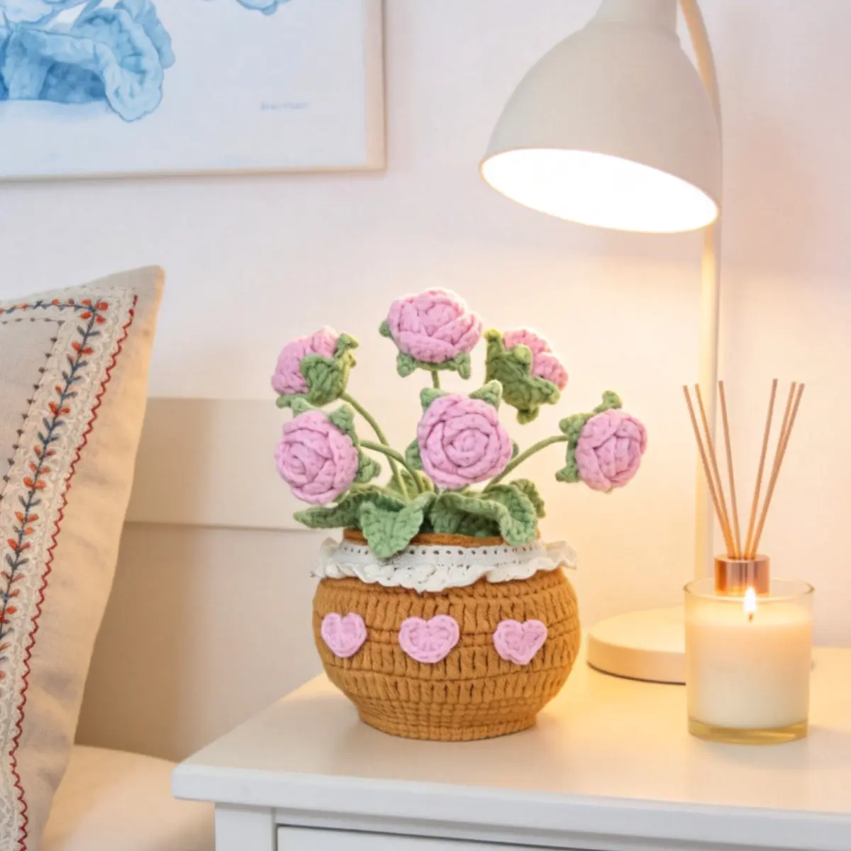 Handmade Crochet Rose Potted Ornament
