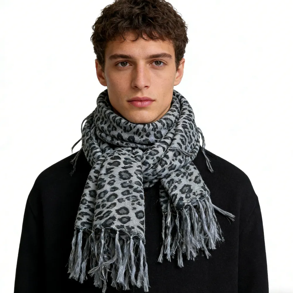 Minimalist Head Scarf, Grey Leopard Square Luxe