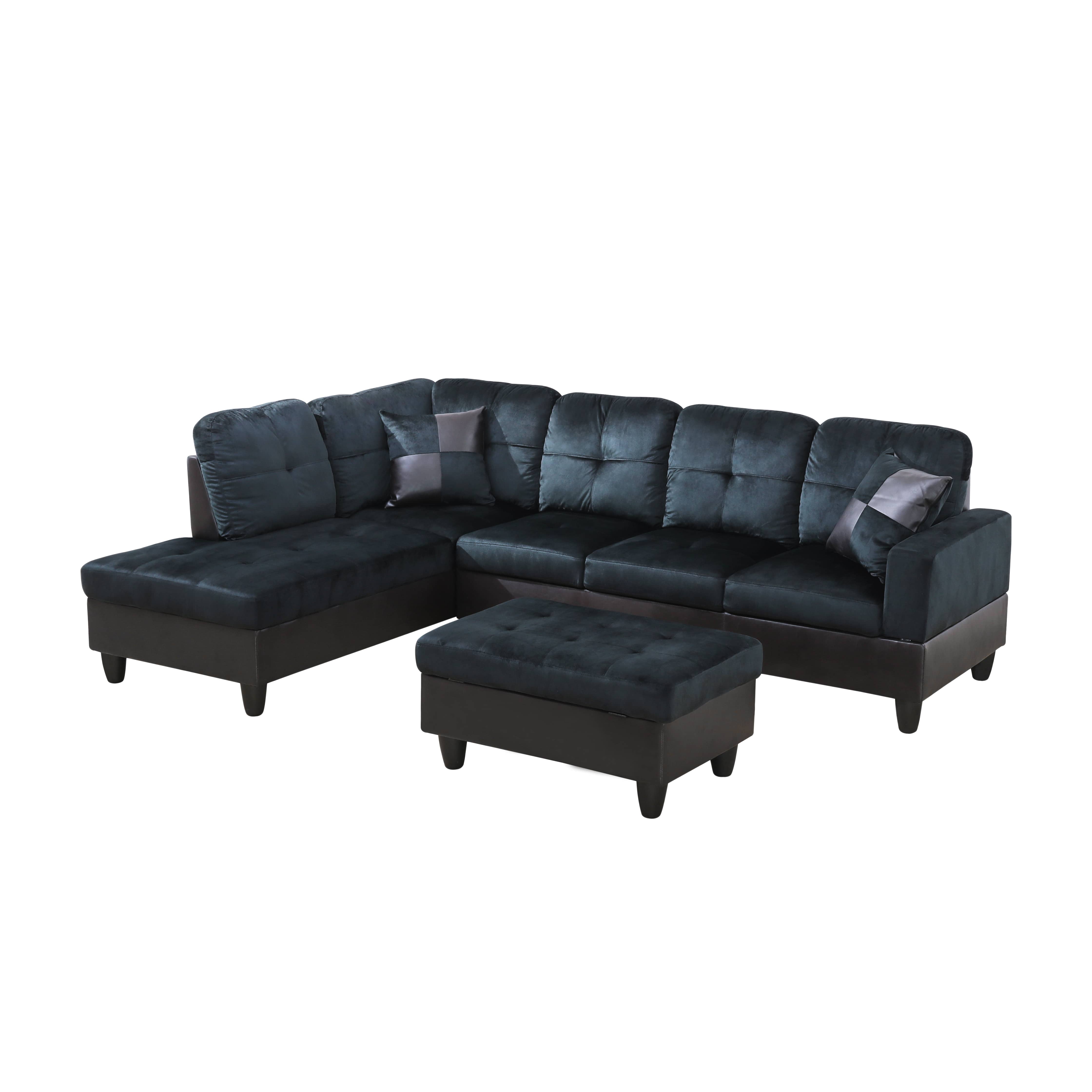 Pickup Only--Dark Blue And Brown Color Lint And PVC 3-Piece Couch Living Room Sofa Set