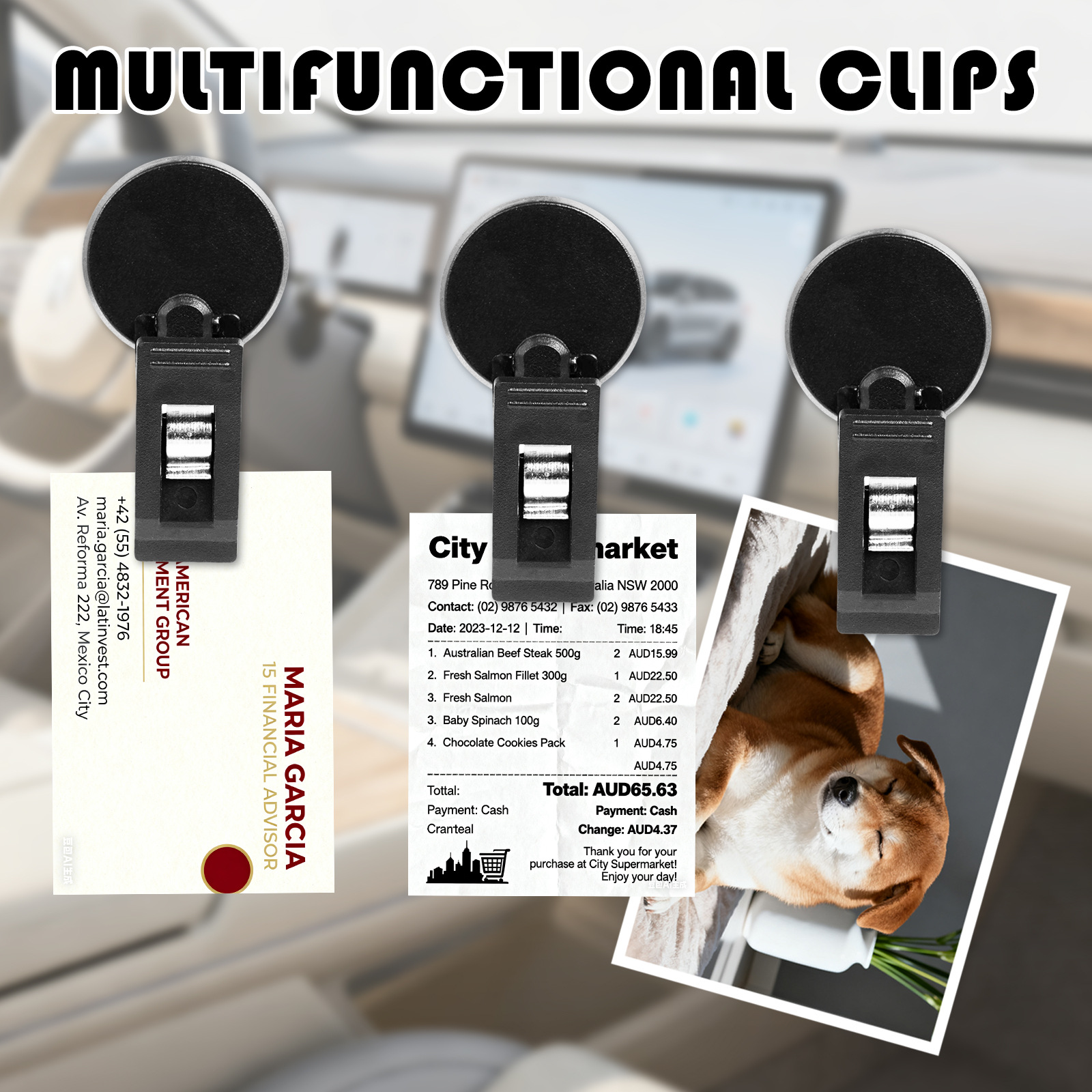 Ticket Holder, Car Suction Cup Holder, Sun Visor, Office Card Holder, Car Window Fixing Wire, Car Glasses Holder 3