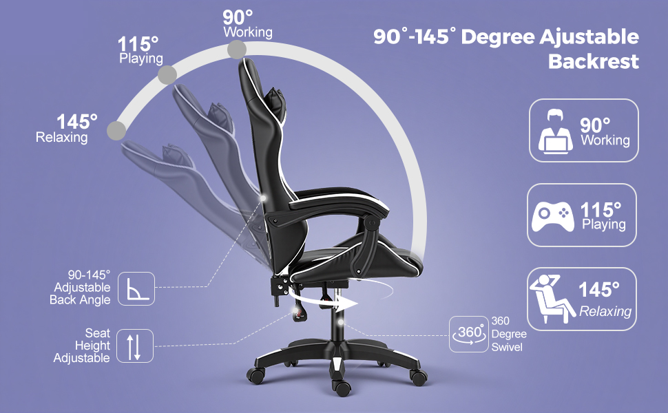 Gaming Reclining Swivel Chair For Adults,Ergonomic Racing PC With Lumbar Support — image 6