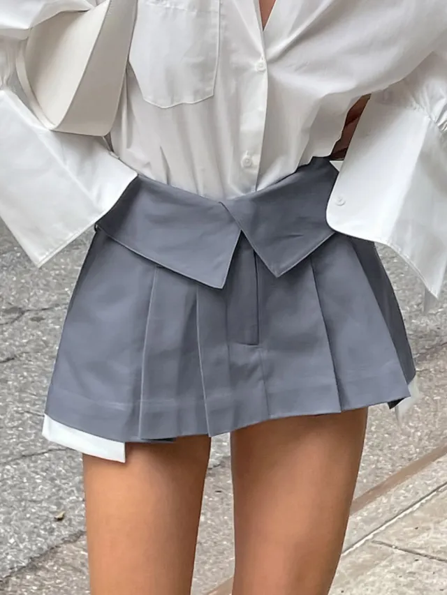 American Preppy Style Women's Short Pleated Skirt Grey - Shop at LoveMi