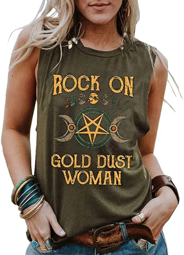 New Ladies Printed Tank Top Crew Neck Boho Coffee - Shop at LoveMi