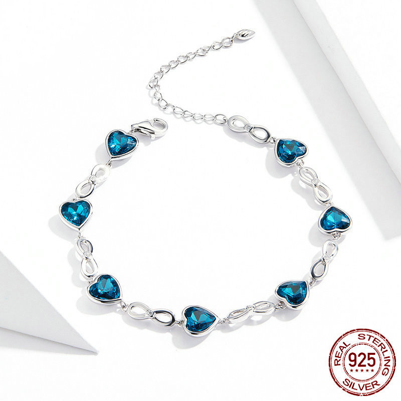 Heart Of The Ocean Sterling Silver Bracelet White Gold Plated