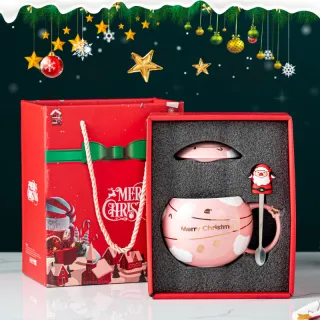 Christmas Gift Ceramic Cup With Cover - Pink
