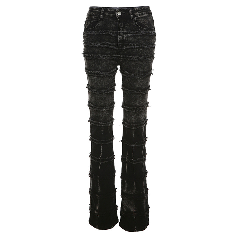 Skinny Calf Women's Flared Denim Trousers Black - Shop at LoveMi