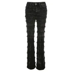 Skinny Calf Women's Flared Denim Trousers - Black - View 1