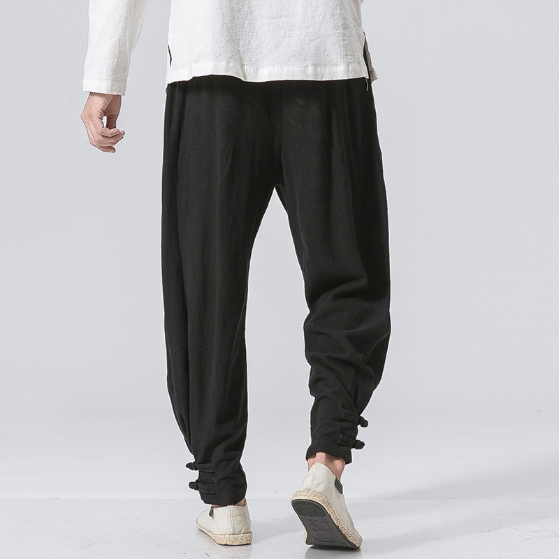 Title 7, Pantaloni Harem larghi in lino e cotone casual ...