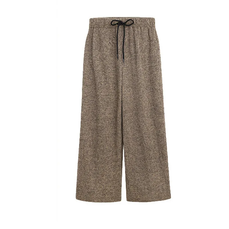 Plus Size Woolen Wide-leg Pants Spring And Autumn - Khaki