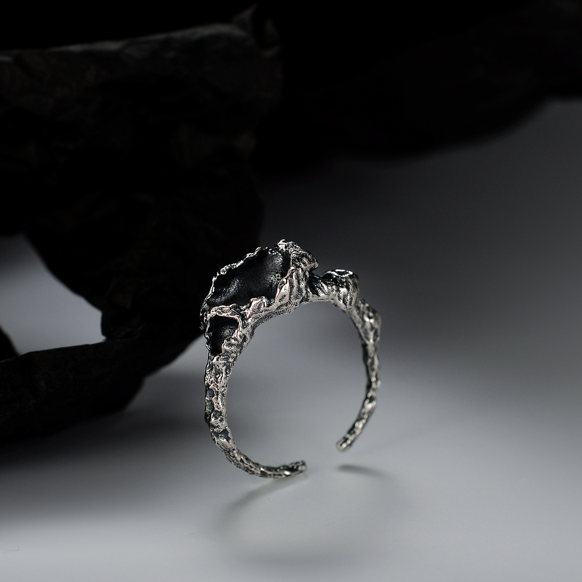 S925 Sterling Silver Corrosion Texture Ring Female Ins Opening Vintage Old Ring