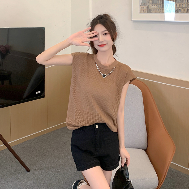 Ladies Knitwear Vest Hollow Thin Versatile T-Shirt Top