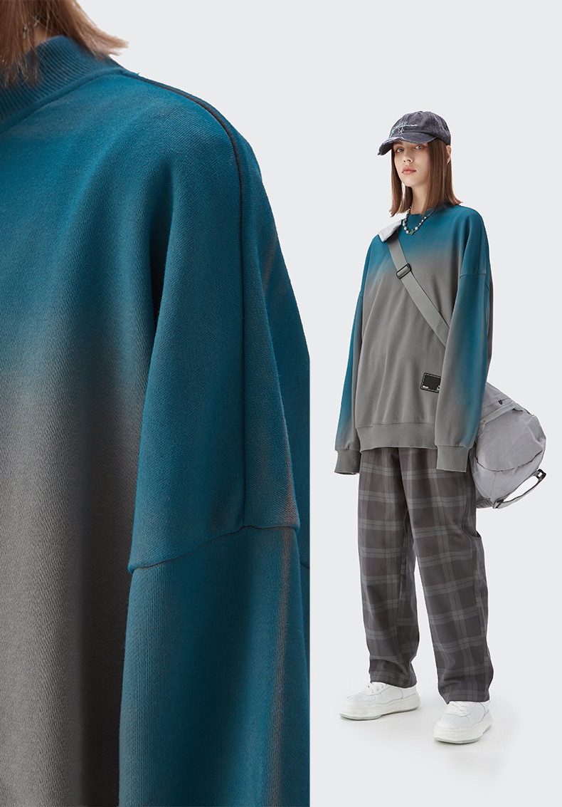 Tide Brand Hand-painted Gradient Terry Round Neck Couple Men's Sweater