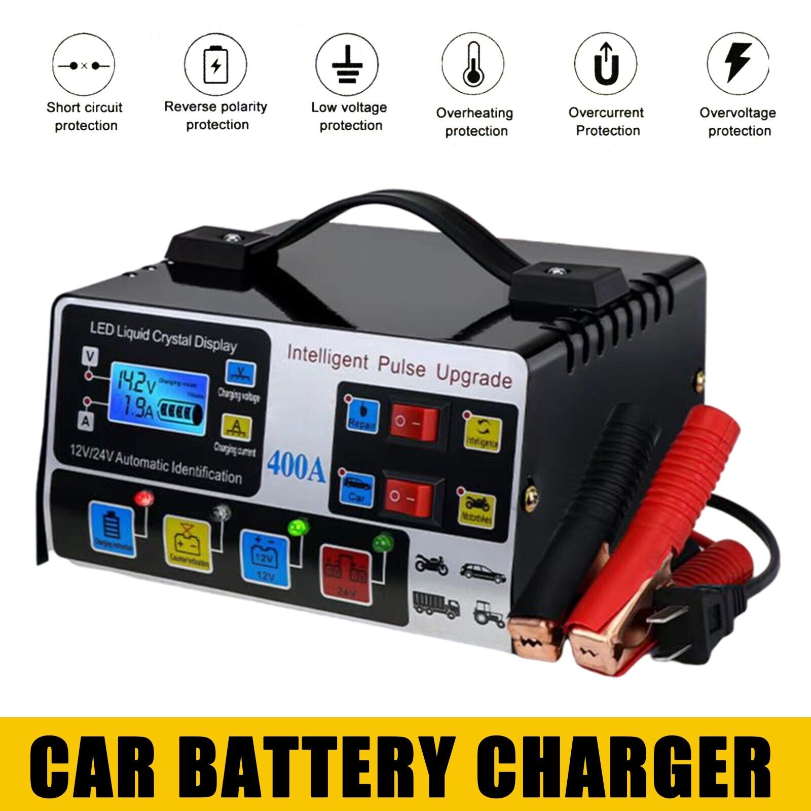 400W Heavy Duty Smart Car Battery Charger Automatic Pulse Repair Trickle UK product image