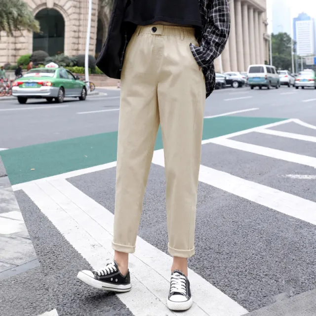 Casual Student Granny Carrot High Waist Harem Pants Apricot - Shop at LoveMi