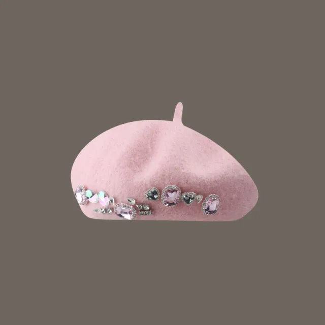 Hundred Take Show Face Small Wool Tweed Painter Pumpkin Hat Pink - Shop at LoveMi