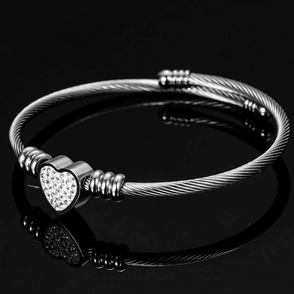 Title 7, Simple Titanium Steel Heart-shaped Diamond Cabl...