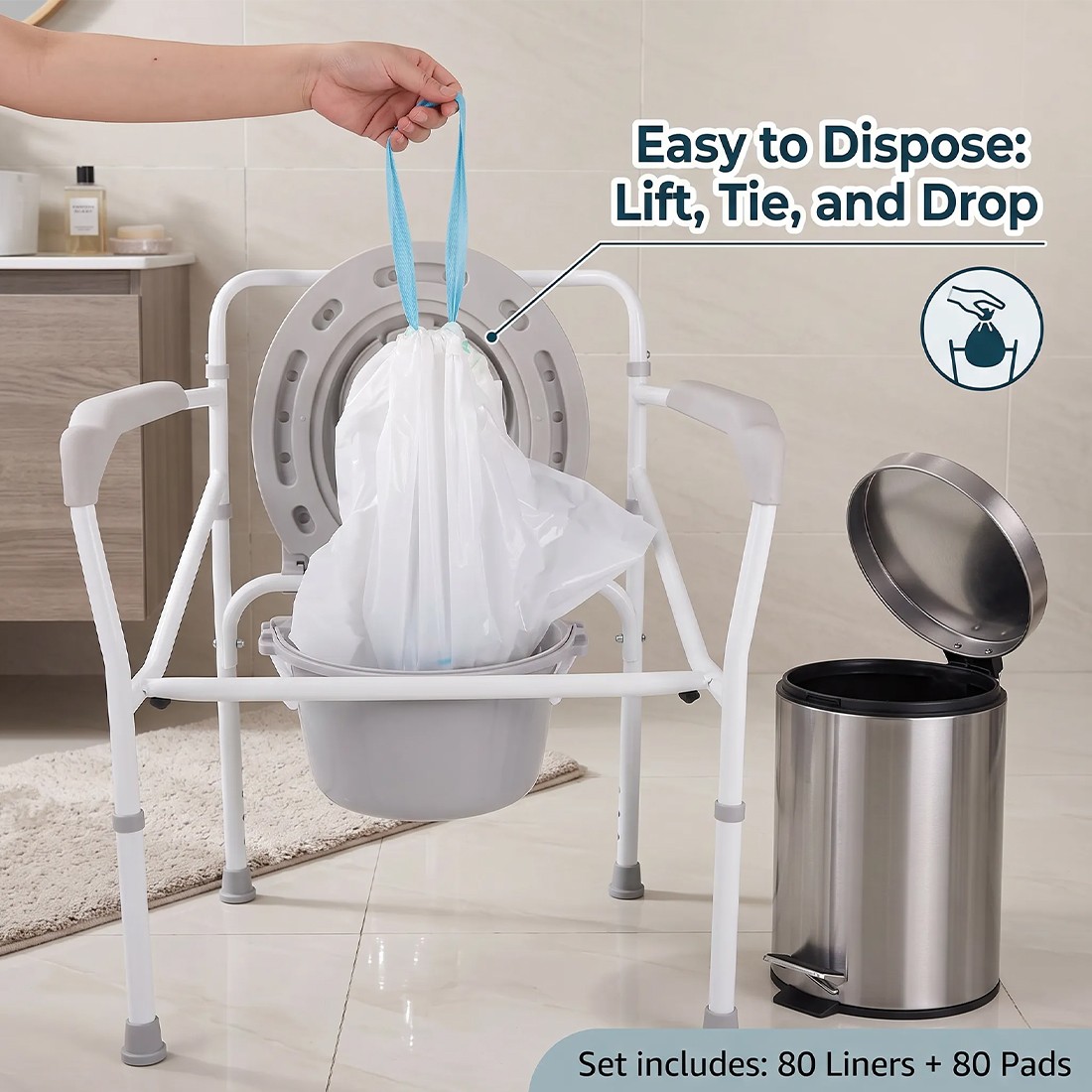 Pack Of 160 Commode Liners With Absorbent Pad Odorless Disposable Bags Universal — image 8