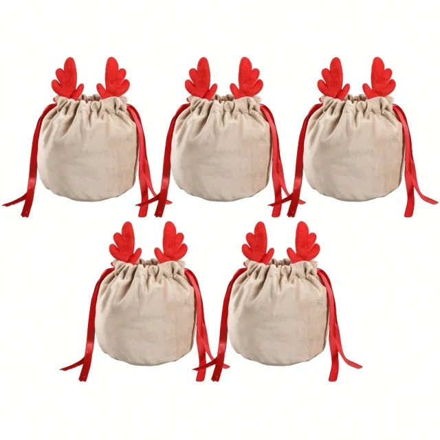 Set Of 5 Christmas Velvet Drawstring Gift Bags With Reindeer Antler Design. Suitable For Organizing Jewelry Or Candy. Santa Gift Bags, Perfect For ... Red Antlers - Shop at LoveMi