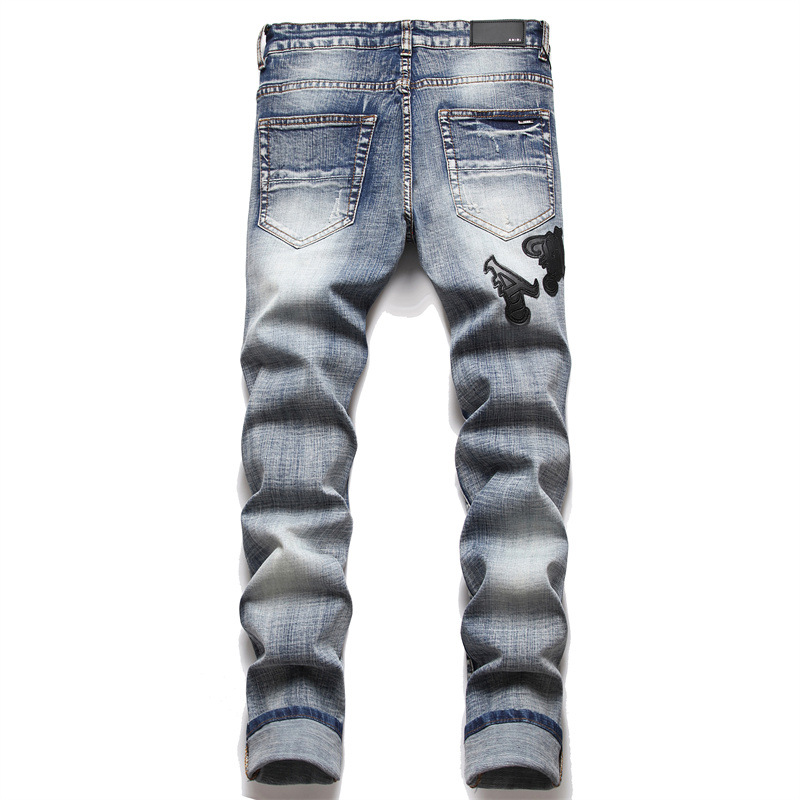 Title 4, Calça jeans masculina Retro Blue Ripped Slim co...