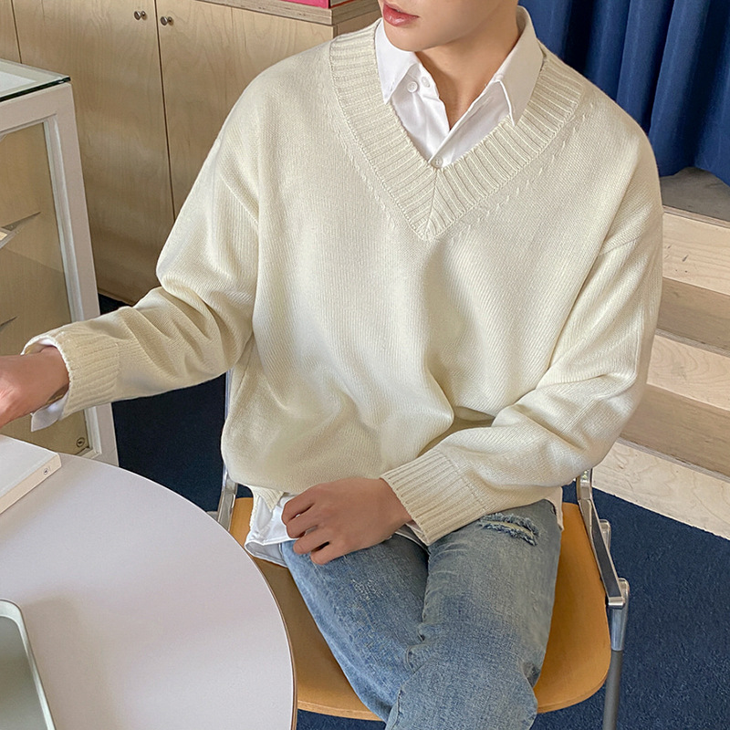 Korean Style Men's Sweater V Neck Pullover