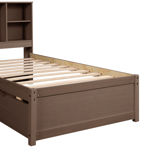 Modern Twin Size Bed Frame With Built-in USB Port On Bookcas view 4